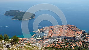 Dubrovnik old town city wall and Lokrum Island