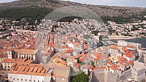 Dubrovnik Old Town, Croatia. Aerial View of City Buildings, Walls and Harbor
