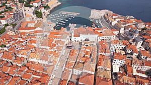 Dubrovnik Old Town, Croatia. Aerial View of Stradun Main Street and Clock Tower