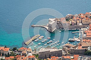 Dubrovnik old town harbor from above