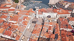 Dubrovnik Old Town and Harbor, Croatia. Aerial View of Buildings, Stradun Street