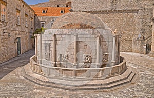 Dubrovnik old town main street Stradun with Onofrio's fountain