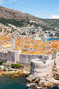 Dubrovnik old town medieval city walls and Adriatic sea in Croatia