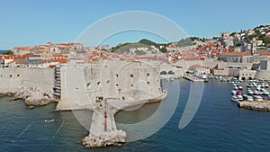 Dubrovnik old town panorama drone shot