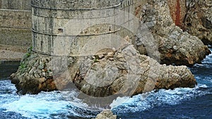 Dubrovnik old town walls pan to the fortress Bokar