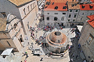 Dubrovnik Onofrio Fountain, view from Old Town City Walls, Dalmatia, Croatia