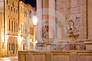 Dubrovnik Stradun street Onofrio Fountain detail evening view