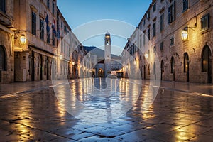 Dubrovnik Stradun in twilight, Dalmatia, Croatia photo