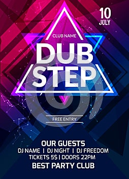 Dubstep party flyer poster. Futuristic club flyer design template. DJ advertising, digital creative club intertainment photo