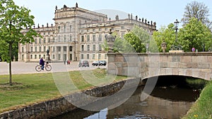 Ducal Palace and stone bridge to the Schlossplatz, over Ludwigsluster Canal, Ludwigslust, Germany