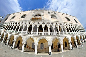 Ducal Palace in Venetian-style architecture in Venice by fisheye lens