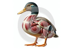 duck anatomy showing body and head, face with muscular system visible isolated on solid white background. ai generative