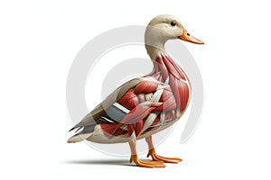 duck anatomy showing body and head, face with muscular system visible isolated on solid white background. ai generative