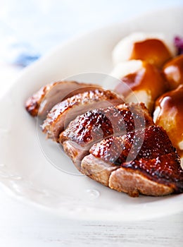 Duck breast with potato dumplings and sauce