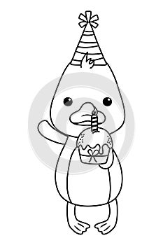 Duck cartoon with happy birthday icon design