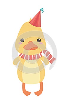 Duck cartoon with happy birthday icon design
