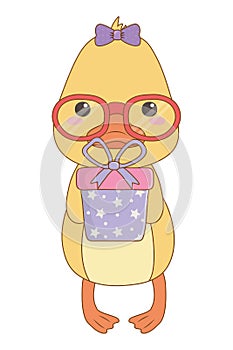 Duck cartoon with happy birthday icon design