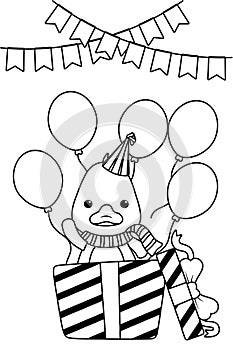 Duck cartoon with happy birthday icon design