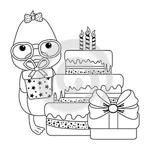 Duck cartoon with happy birthday icon design