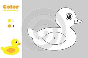 Duck in cartoon style, color by number, education paper game for the development of children, coloring page, kids preschool