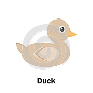 Duck in cartoon style, pond card for kid, preschool activity for children, vector illustration