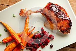 Duck confit with carrots and berries