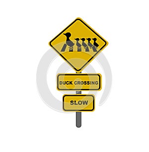 Duck crossing sign board on yellow board