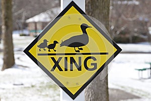 Duck crossing warning sign.