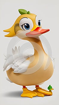 Duck with a Duckling, in cartoon style, white background, AI Generative