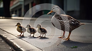 Duck with Ducklings. Mother duck with her ducklings