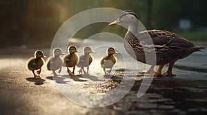 Duck with Ducklings. Mother duck with her ducklings