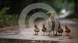 Duck with Ducklings. Mother duck with her ducklings