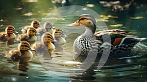 Duck with Ducklings. Mother duck with her ducklings