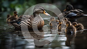 Duck with Ducklings. Mother duck with her ducklings