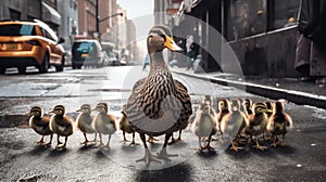 Duck with Ducklings. Mother duck with her ducklings