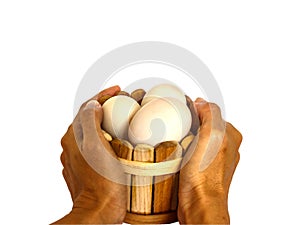 Duck eggs on white background