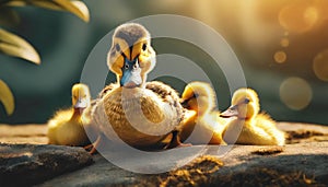 Duck family and ducklings .ai generated