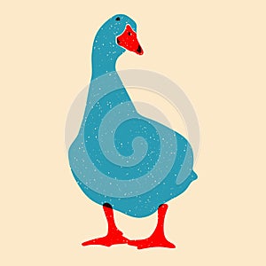 Duck, goose. Vector illustration with Riso print effect