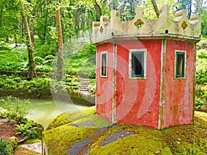 The duck house at Vale dos Lagos or Valley of the Lakes at Pena Park in Sintra, Portugal