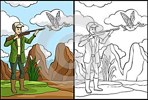 Duck Hunter Coloring Page Colored Illustration