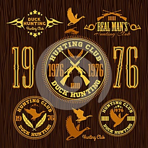 Duck Hunting - vector set for hunting emblem