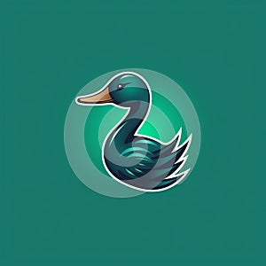 Dark Emerald Duck Portrait Logo On Green Background photo