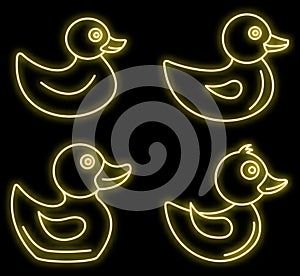 Duck icons set vector neon