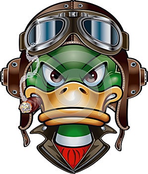 Duck with Leather Flying Helmet and goggles