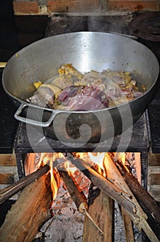 Pato cocinando en horno través de intenso 