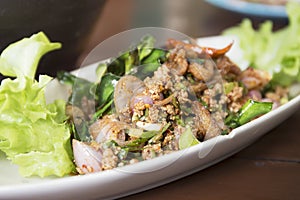 Duck mince Larb with spicy taste