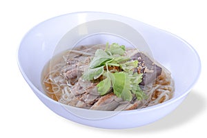 Duck noodle soup on white background,food made from noodles