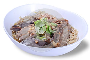 Duck noodle soup on white background, Hot food