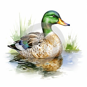 Detailed Watercolor Duck Illustration With Hyper-realistic Shading