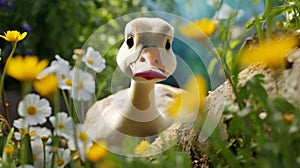 Duck Peeking Over Flowers: Charming Character In Daz3d Style